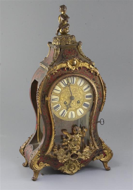 A late 19th century French ormolu mounted red boullework mantel clock, height 20in.
